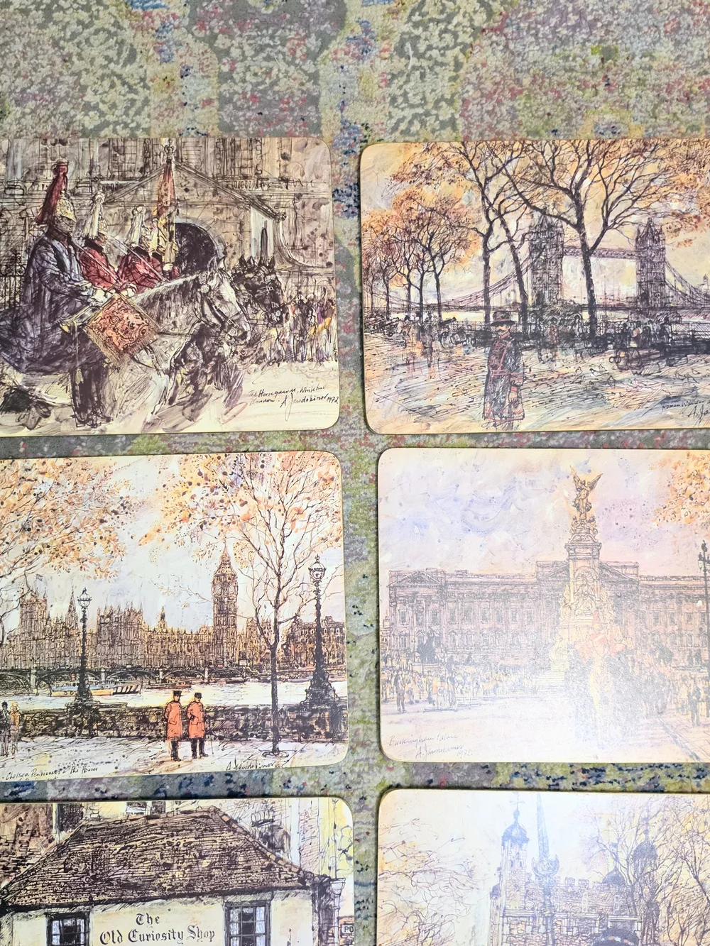 Vtg Clover Leaf London Placemats Cork Back Ole England Historical Landscape
